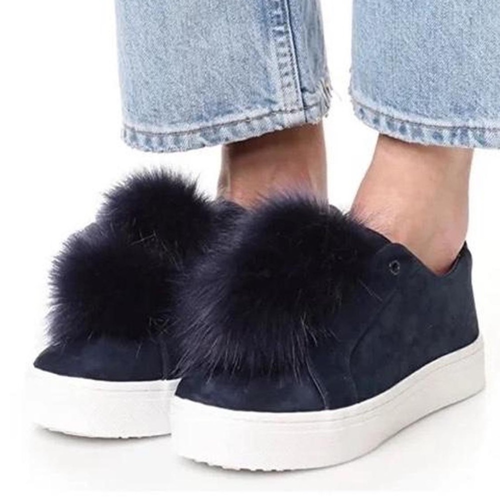 Sam Edelman Leya Navy Pompom Velvet Sneakers